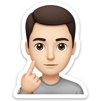 iOS-style 3D emoji: a person with one eyebrow raised, slightly tilted head, and index finger wagging side to side in front of them sticker
