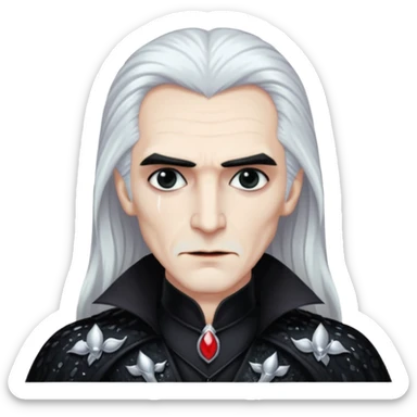 Dracula with long white hair, black sequin outfit sticker