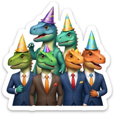 office dinosaurs in suits celebrating birthday sticker
