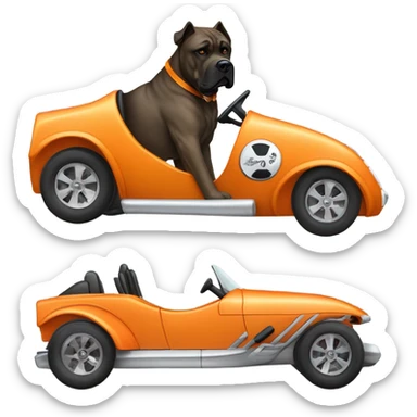 An orange-colored Cane Corso driving a sports car. sticker