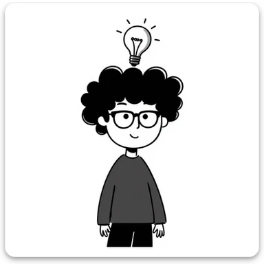 person with wild hair, glasses, and a glowing idea bulb, representing genius sticker