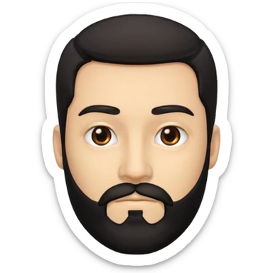A man with black eyes. With a black beard and medium smooth hair. with the neck sticker