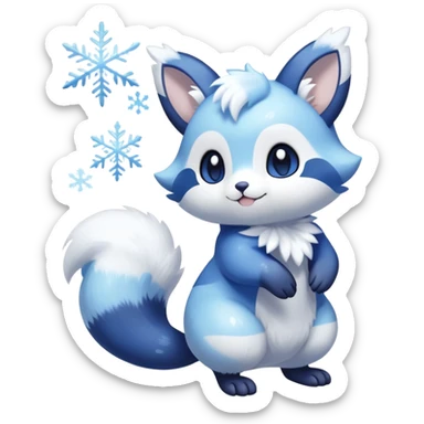 Shiny White Pastel Snowy Icy Sparkly Cute Furret-Meowstic-Hybrid (Full body) with snow and snowflakes and glitters effects aesthetic sticker