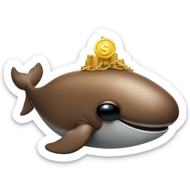 A brown whale wearing sunglasses and a golden dollar chain sticker