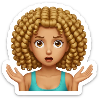 tan girl with shiny tight curls, making a disgusted face sticker