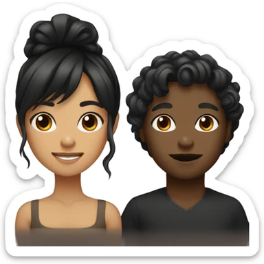 black shitzu with a tan girl with long black wavy hair and bangs sticker