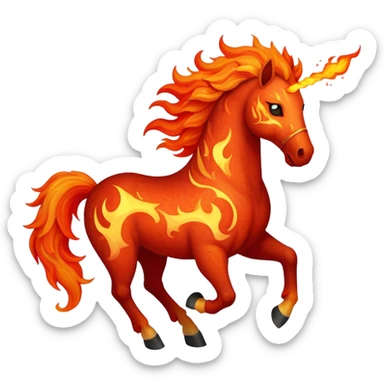 A fast-running fire horse made of embers, magma, and visible lava, with burning mane and ash particles sticker