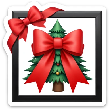 christmas frame with a big red bow in the top middle of the frame and a small christmass tree at the left bottom corner of the frame, giving christmas vibe sticker
