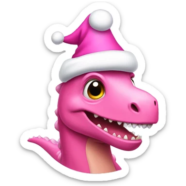 pink dinosaur wearing a christmas hat sticker