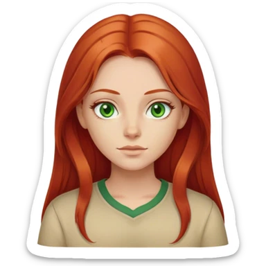 Girl with middle part long red hair and green eyes beige shirt sticker
