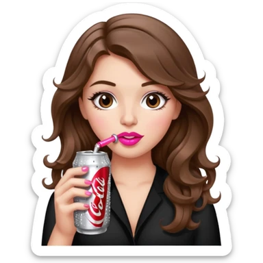 Girl with brown wavy hair drinking a bedazzled Diet Coke  sticker
