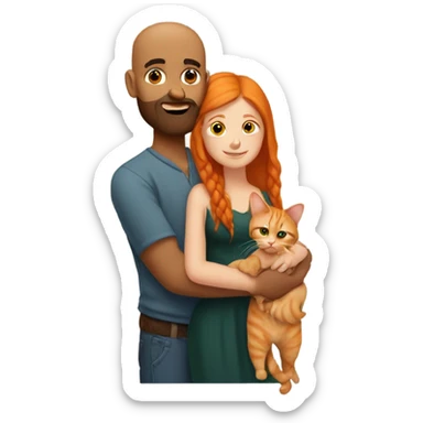 Indian Beard guy with bald head hugging a ginger hair Croatian girl with cat sticker