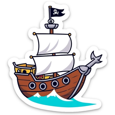 A cartoon toy pirate ship with a friendly face and tiny cannons sticker