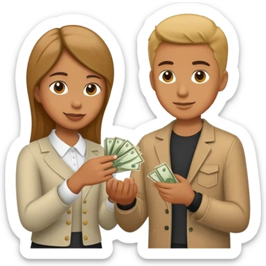 Hand 1, gives Money to other hand with clothes  sticker