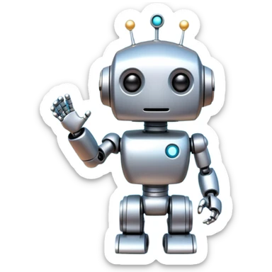 playful robot with a speech bubble saying 'AI', surrounded by sparkles, representing uncensored AI sticker