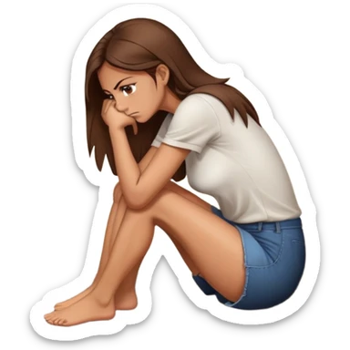angry woman with brown hair sitting in profile on a floor hugging her knees avoiding conversation  sticker