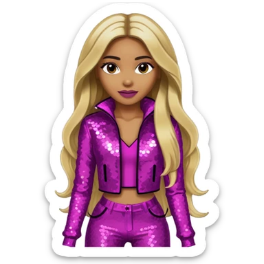 Ciara with long dark blonde hair magenta sequin outfit sticker