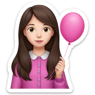 brunette long hair girl with pink baloon sticker