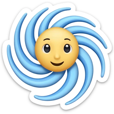 whimsical cyclone emoji character, swirling blue shape with oversized white and black eyes at top, thin black limbs arms and legs coming out from swirl, cartoon mascot style, clean emoji illustration, simple shading sticker