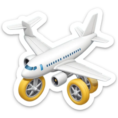 Isometric view of airplane landing gear in emoji style — one inflated, puffy wheel with a strut, soft 3D look, rounded shapes, clean and minimal design, cartoon-like, emoji aesthetic, white background sticker