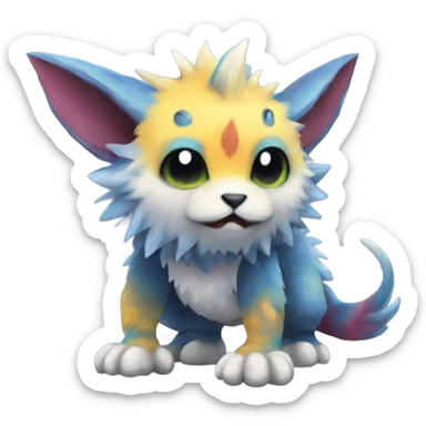 Colorful cute furry anthropomorphic painted Fakémon-Pokémon-Trico-Vernid-creature sticker