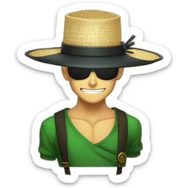 zoro avec un chapeau de paille et il est géné one piece sticker