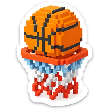 Voxel-style basketball in a net, variation 4 sticker
