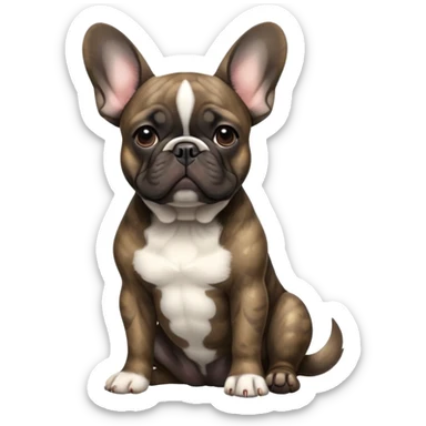 cinematic-[french bulldog]-realistic-full-body-sitting-emoji,-tail-resting-loosely-beside-its-paws,-head-tilted-dramatically,-sleek-[solid brindle]-fur,-simplified-yet-realistic-focused-features,-highly-detailed,-glowing-with-an-almost-sarcastic-glow sticker