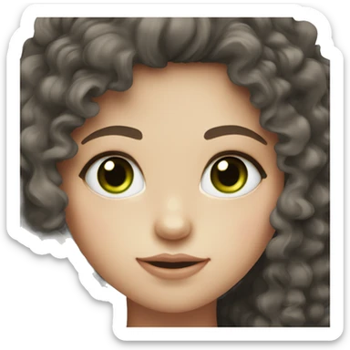 Top half of a girls body the girl has dark brown curly hair with green eyes and has pale skin sticker
