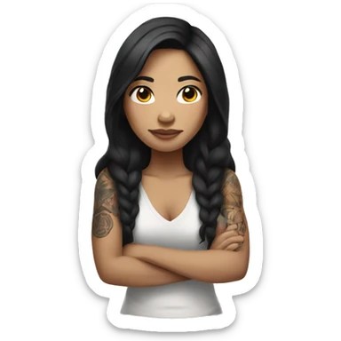 Filipino woman with dark long hair and tattoos  sticker