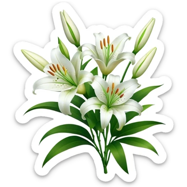 bouquet White Lily, luxuriant, stem, leaf, bud sticker