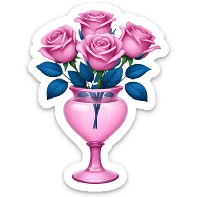 blue roses in transprent pink vase  sticker