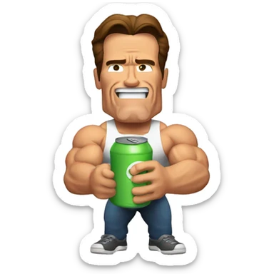 Arnold Schwarzenegger with a can of protein in his hands sticker