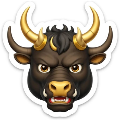 black angry powerful bull with golden horns emoji sticker