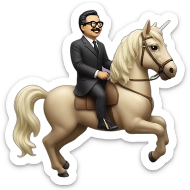 Salvador Allende having fun on a unicorn sticker