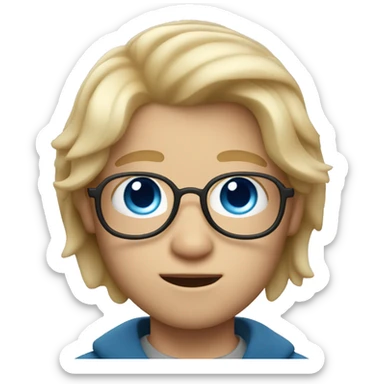 boy with blond some long hairs and lenses in memoji style with blue eyes sticker