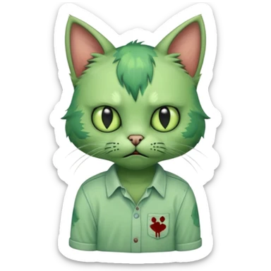 a super cute zombie green cat with shirt, look sad but not danger

 sticker