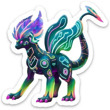 Tropical futuristic lush cool edgy neon Fionbri-Vernid-Elgyem-creature (full body) sticker