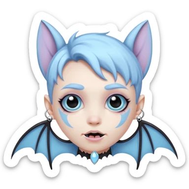 pastel goth bat emoji with pastel blue wings and silver piercings sticker