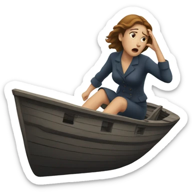 woman scared sinking ship sticker