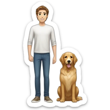 brown hair tall guy with golden retriever sticker