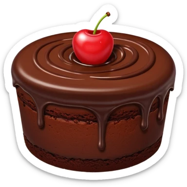 chocolate cake with chocolate frosting and a cherry on top, simple, bright emoji style sticker