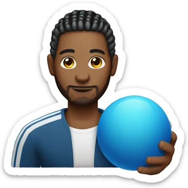 A man with cornrows holding a blue ball  in his hand sticker