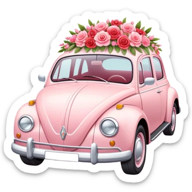 Romantic pastel wedding car with warm-colored pink and red flowers sticker