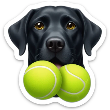 Black Labrador retriever stuffed with three tennis balls in his mouth sticker