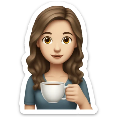 Brown hair white Girl drinking tea sticker