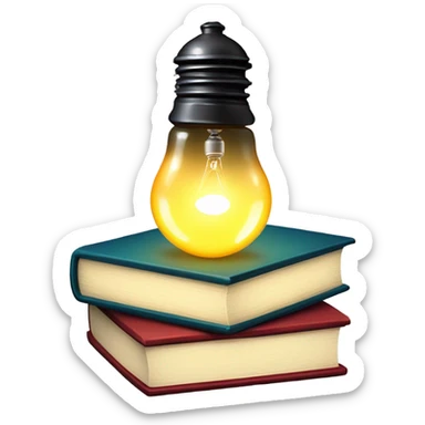 Stack of books with a lightbulb on top, representing knowledge and effort. sticker