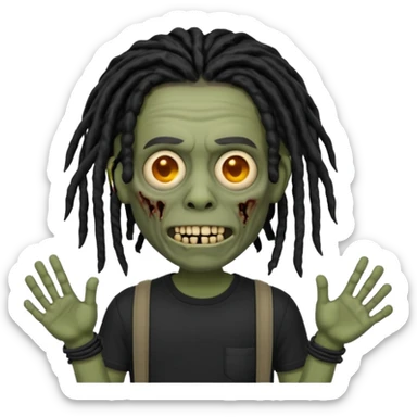 memoji iphone zombie with black dreads black tee and braces sticker