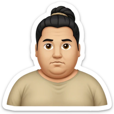 uzun siyah saçlı , saçları arkadan bağlanmış,kilolu,sakalsız erkek sticker