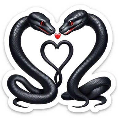 Two black snakes making a heart sticker